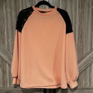 Lace Insert Raglan Sleeve Top